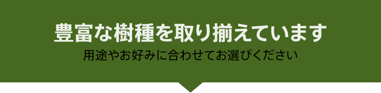 豊富な樹種を取り揃えています。用途やお好みに合わせてお選びください